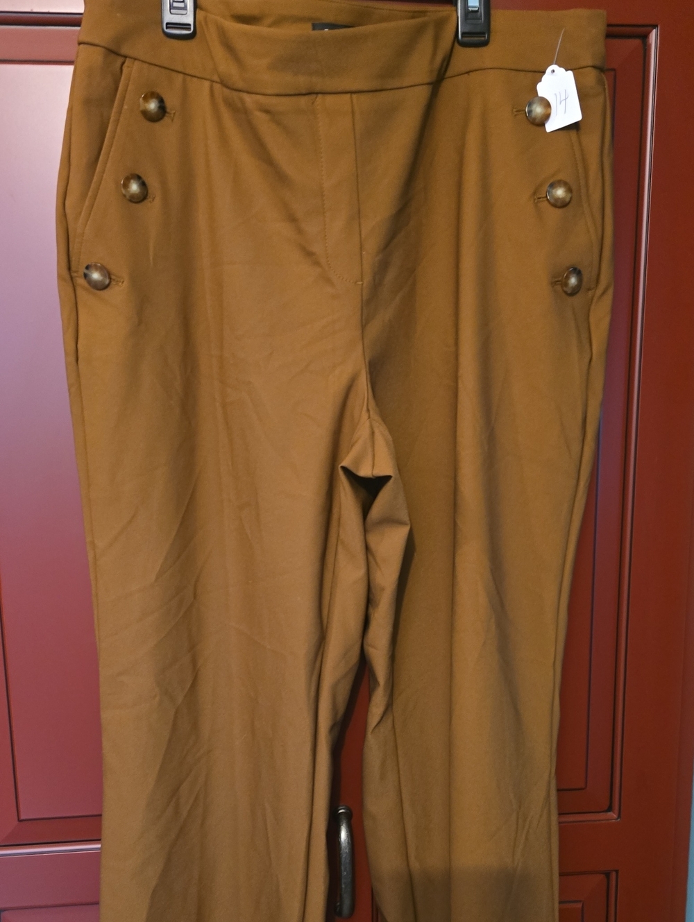 Rachel Zoe Classic Button-Front Pants in Camel Sz 14